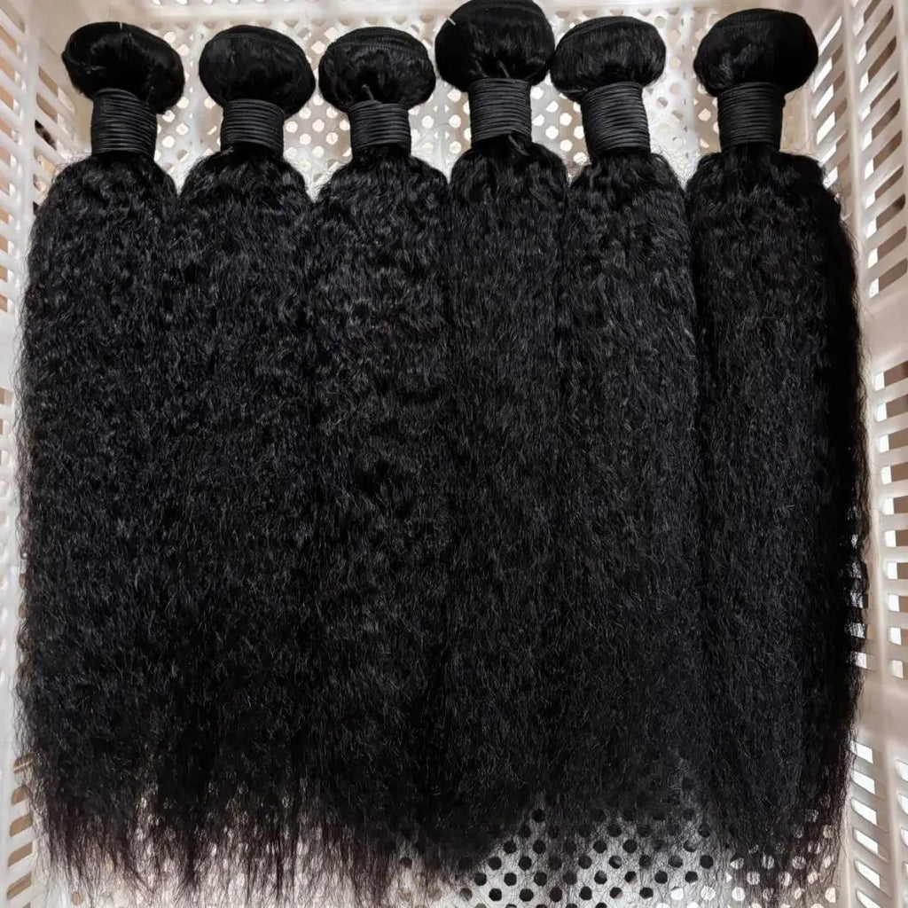 Kinky Straight Human Hair Bundles 1/3/4 Yaki Bundles 28 30 32 Inch Bundles Brazilian Raw Human Hair Extensions for Women - Maliame Store