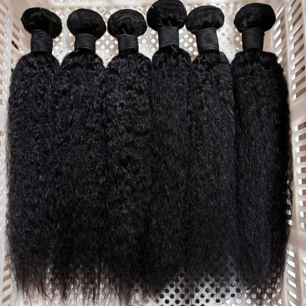 Kinky Straight Human Hair Bundles 1/3/4 Yaki Bundles 28 30 32 Inch Bundles Brazilian Raw Human Hair Extensions for Women - Maliame Store