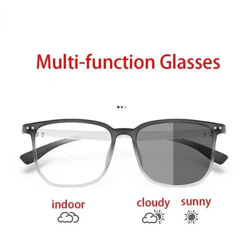 Photochromic Prescription Glasses Retro Wood Grain Frame Blue Light Blocking Glasses for Men and Women,Reading & Computer Use - Maliame Store