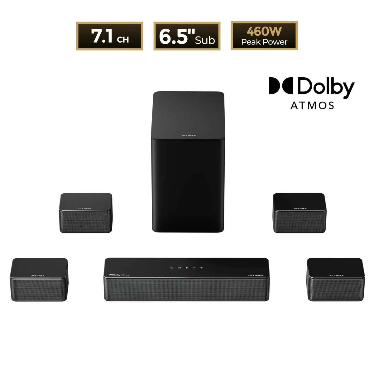 ULTIMEA Poseidon D80 7.1 Surround Soundbar with Dolby Atmos, Wireless Subwoofer&4 Speakers, Home Theater System with APP Control - Maliame Store