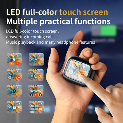 Auriculares intraaurales inalámbricos con cancelación de ruido, Bluetooth 5.4, pantalla táctil y micrófono.