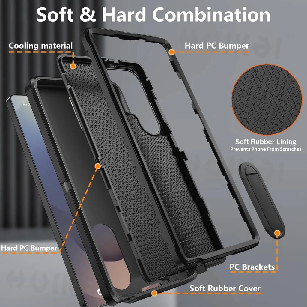Case For Samsung Galaxy S25 Ultra S25 Edge S24 A56 A36 A17 Full 3 in 1 Shockproof Heavy Duty Anti-Scratch Rugged Kickstand Cover