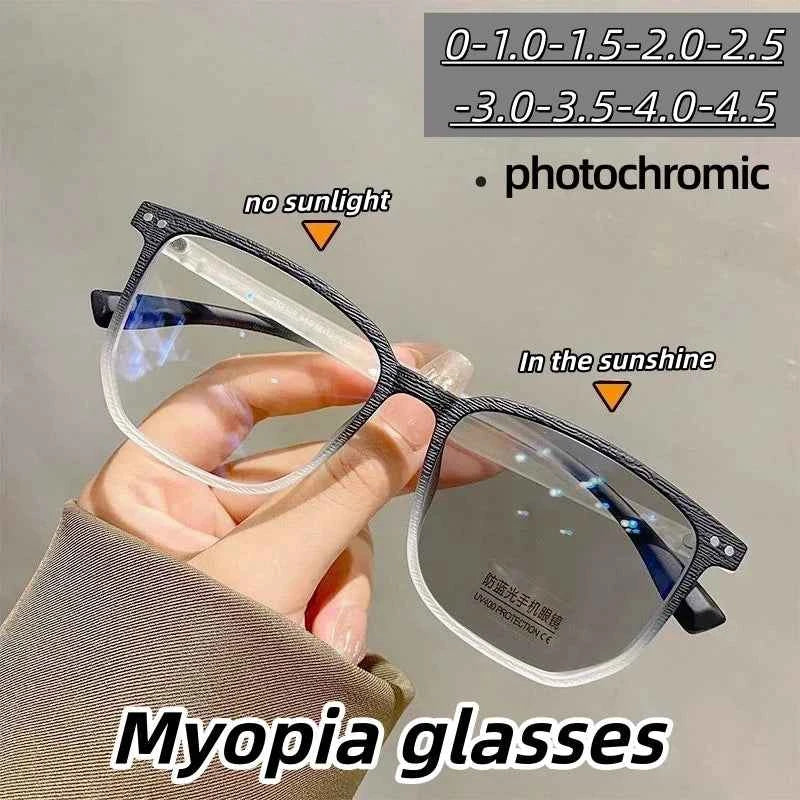 Photochromic Prescription Glasses Retro Wood Grain Frame Blue Light Blocking Glasses for Men and Women,Reading & Computer Use - Maliame Store