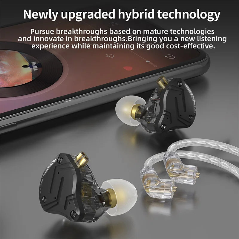 KZ ZS10 Pro X in Ear Earphone 4BA+1DD Hybrid Driver HiFi Earphones Sport Noise Cancelling Earbuds with 2 Pin Detachable Cable - Maliame Store