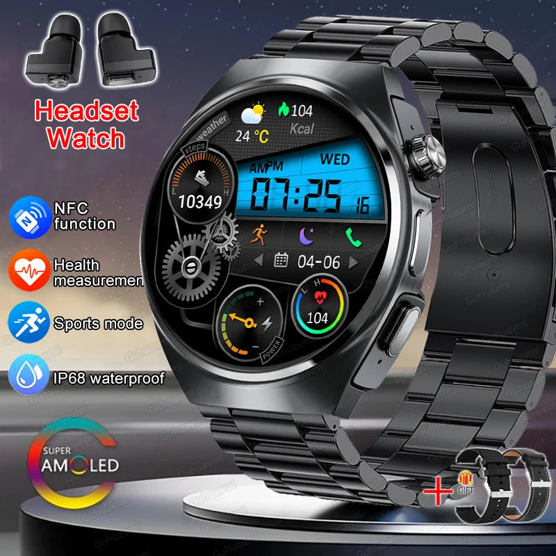 2025 New Man Smart Watch TWS Headset Two In One Wireless Bluetooth Dual Earbuds Call Health Monitor Sport Tracker NFC Smartwatch - Maliame Store
