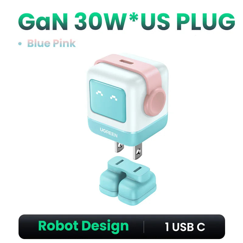 【US Plug】UGREEN 30W 65W GaN Charger Robot Design PD3.0 Fast Charger PPS for iPhone 17 16 Macbook Laptops Samsung XiaomiTablets - Maliame Store