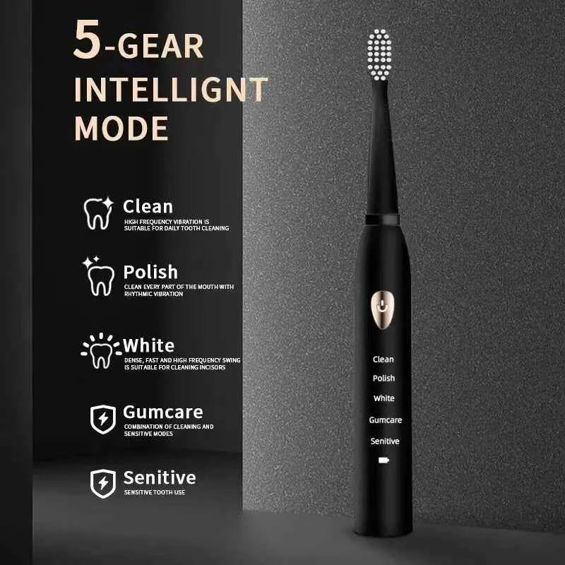 Electric Toothbrush USB Rechargeable 5-Gear Mode IPX7 Waterproof Ultrasonic Soft Hair Adult Classic - Maliame Store
