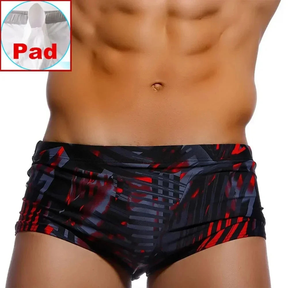 Sexy Summer Men Swimwear Swimsuits Square Graffiti Surf Swim Boxer Briefs Bikini Shorts Beach Trunks Boardshorts Brazilian Cut - Maliame Store