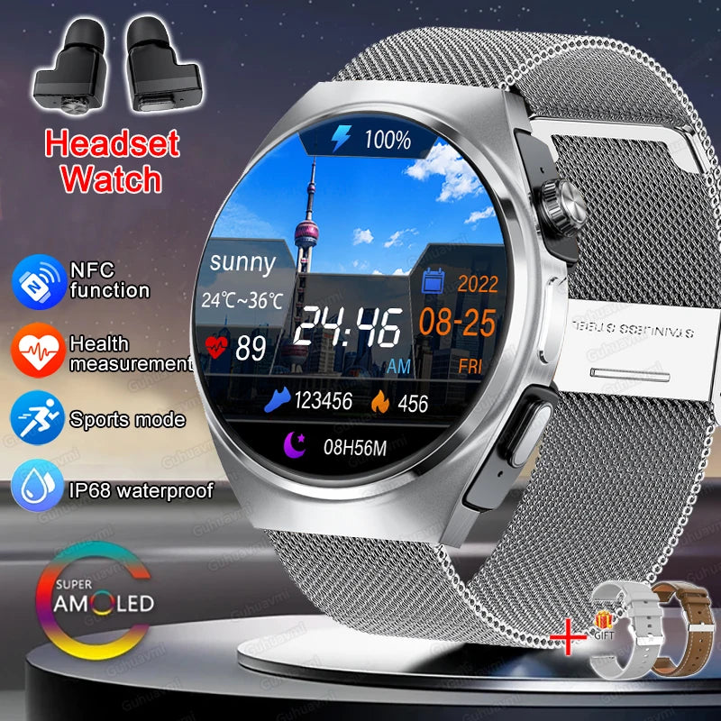2025 New Man Smart Watch TWS Headset Two In One Wireless Bluetooth Dual Earbuds Call Health Monitor Sport Tracker NFC Smartwatch - Maliame Store
