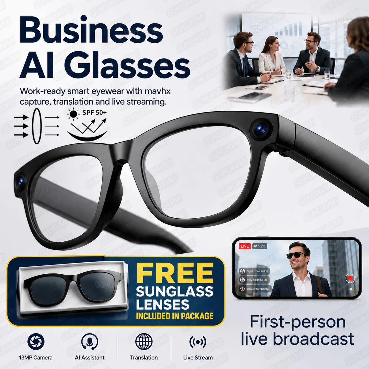 Lunettes intelligentes avec IA et caméra 13 Mpx