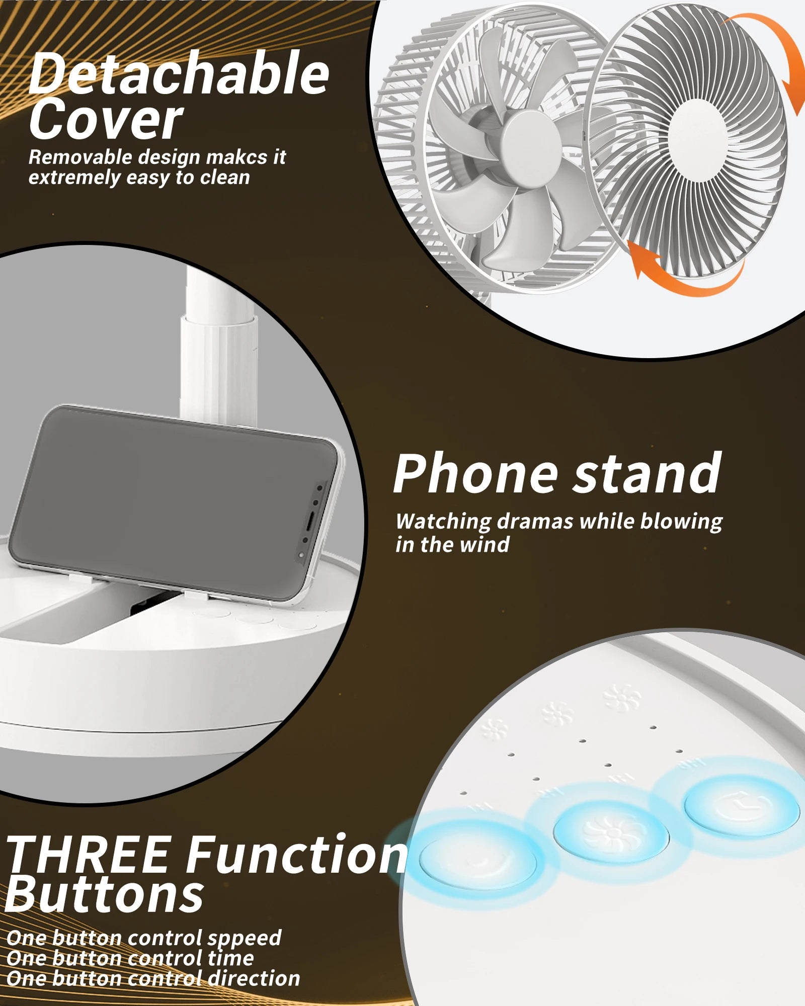 Ventilateur de bureau oscillant portable KASYDoFF, 8 pouces et 5400 mAh, fonctionnant sur batterie USB avec 4 vitesses de flux d'air puissant, ventilateur personnel pliable