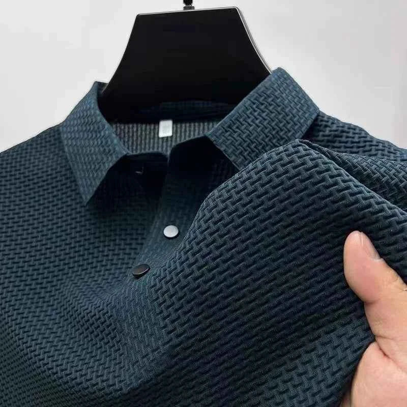 New Men's Casual Polo Shirt - Business Casual Short Sleeved Bone Flower Solid Color, Fashionable, Breathable, Comfortable Summer Versatile Top - Maliame Store