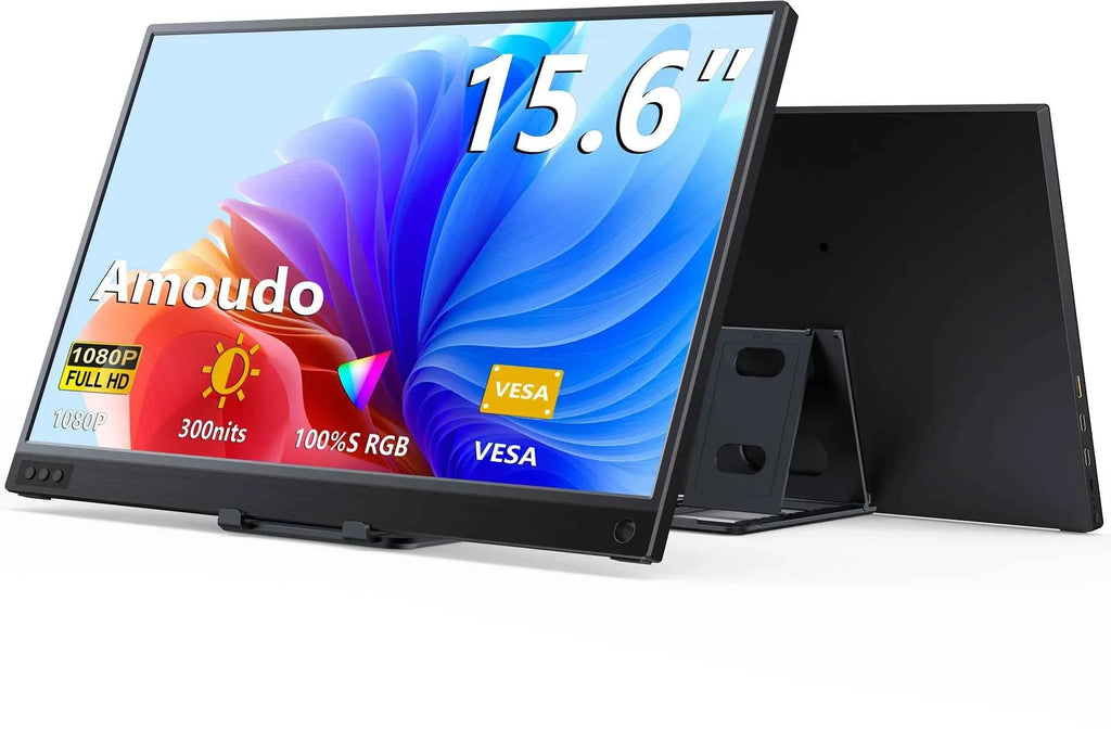 Amoudo 15.6 Inch Portable Monitor 1920x1080P Extend Display IPS LCD Panel Penhole Stand VESA USBC Mini HDMI Mobile Display - Maliame Store