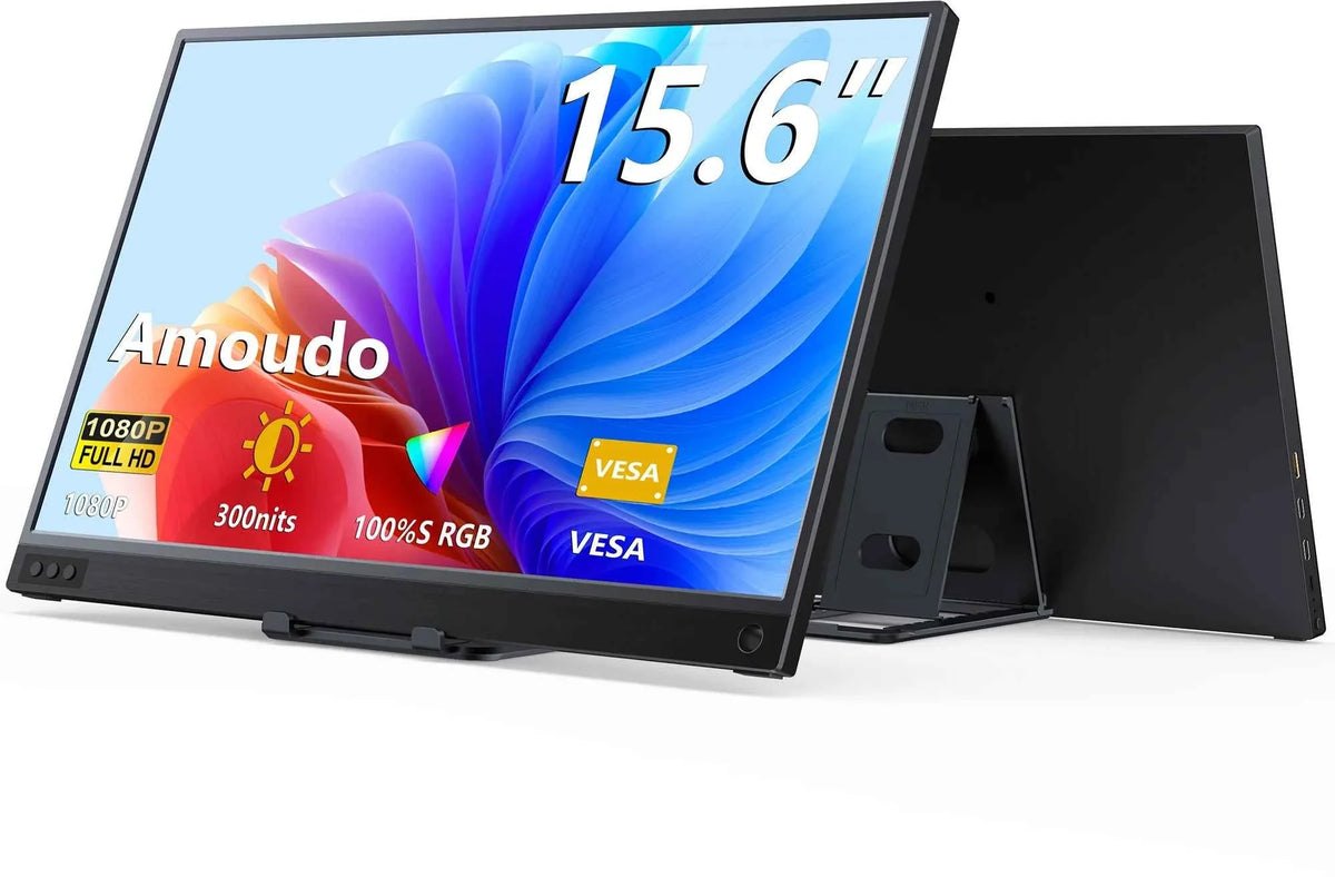 Amoudo 15.6 Inch Portable Monitor 1920x1080P Extend Display IPS LCD Panel Penhole Stand VESA USBC Mini HDMI Mobile Display - Maliame Store