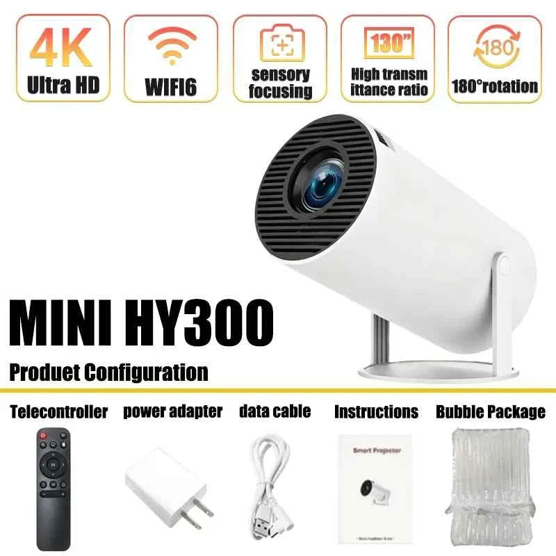 Projector HY300 4K Android 11 Dual Wifi6 260ANSI Allwinner H713 BT5.0 1080P 1280*720P Home Cinema Outdoor Projetor - Maliame Store