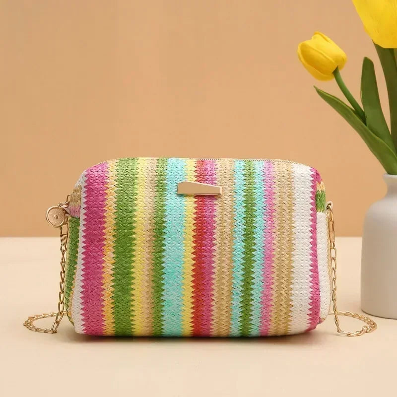 Rattan Knitting Women Straw Bag Beach Summer Chain Small Purse and Handbag Female Shoulder Crossbody Bags Travel Design Flap Bag - Maliame Store