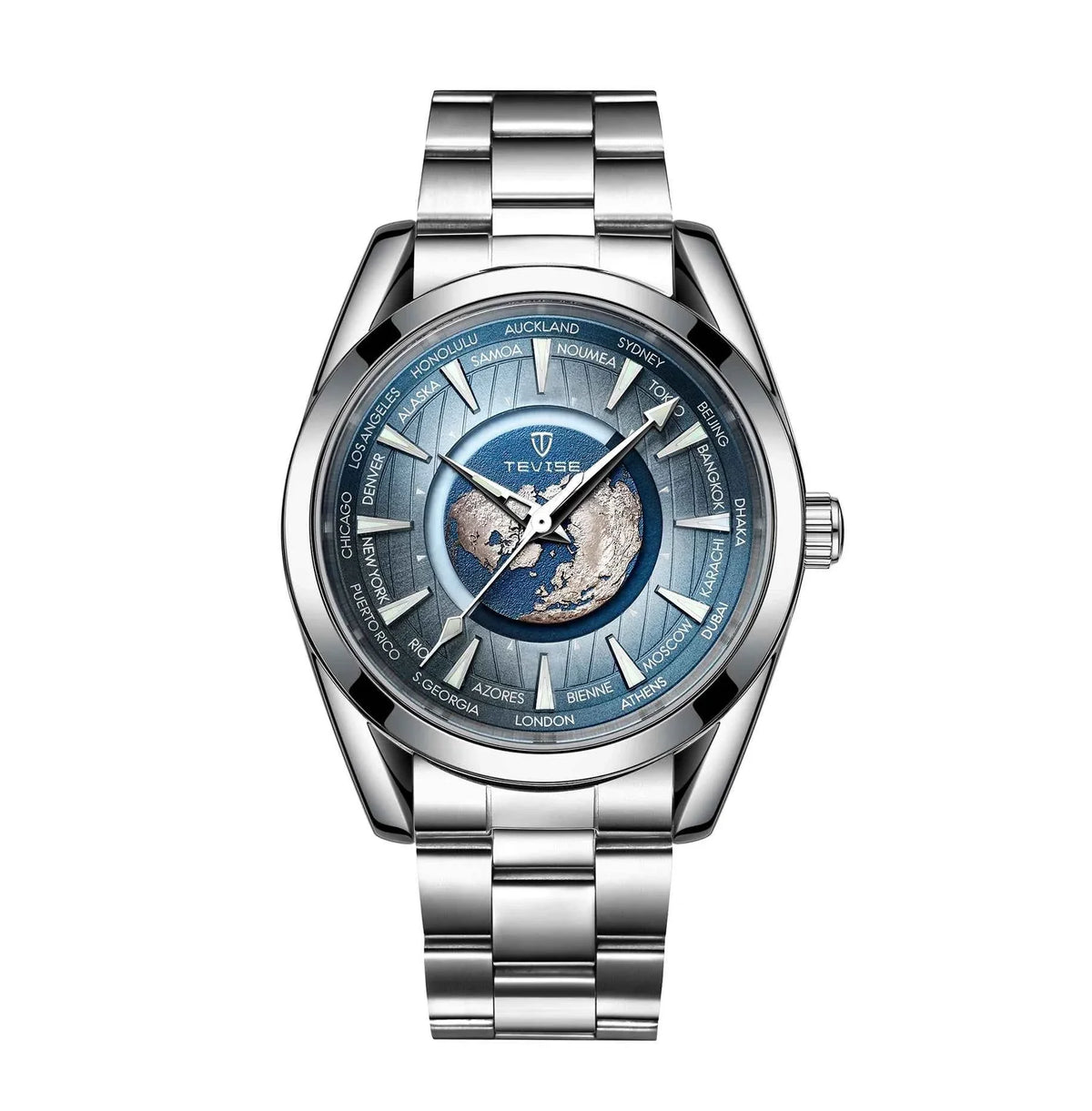 TEVISE Automatic Mechanical Wristwatch for Men - Stainless Steel Earth Map Dial, Fashion Top Brand, Waterproof Gift - Maliame Store