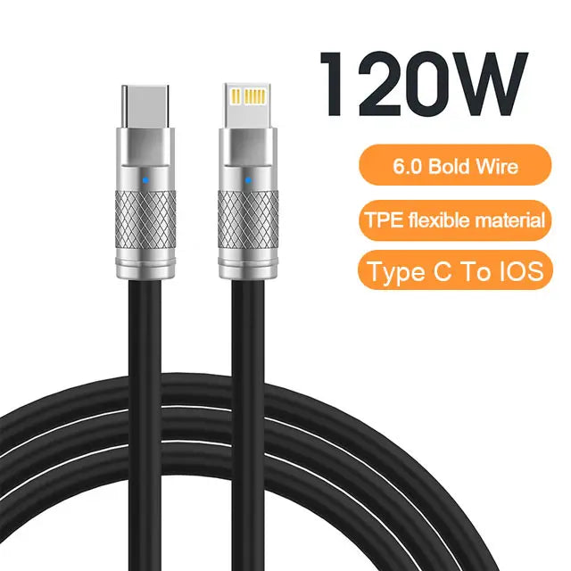 120W 6A Super Fast Charge USB C Liquid Silicone Cable For iPhone 14 15 Huawei Samsung Xiaomi Quick Charger Type-C Data Wire - Maliame Store