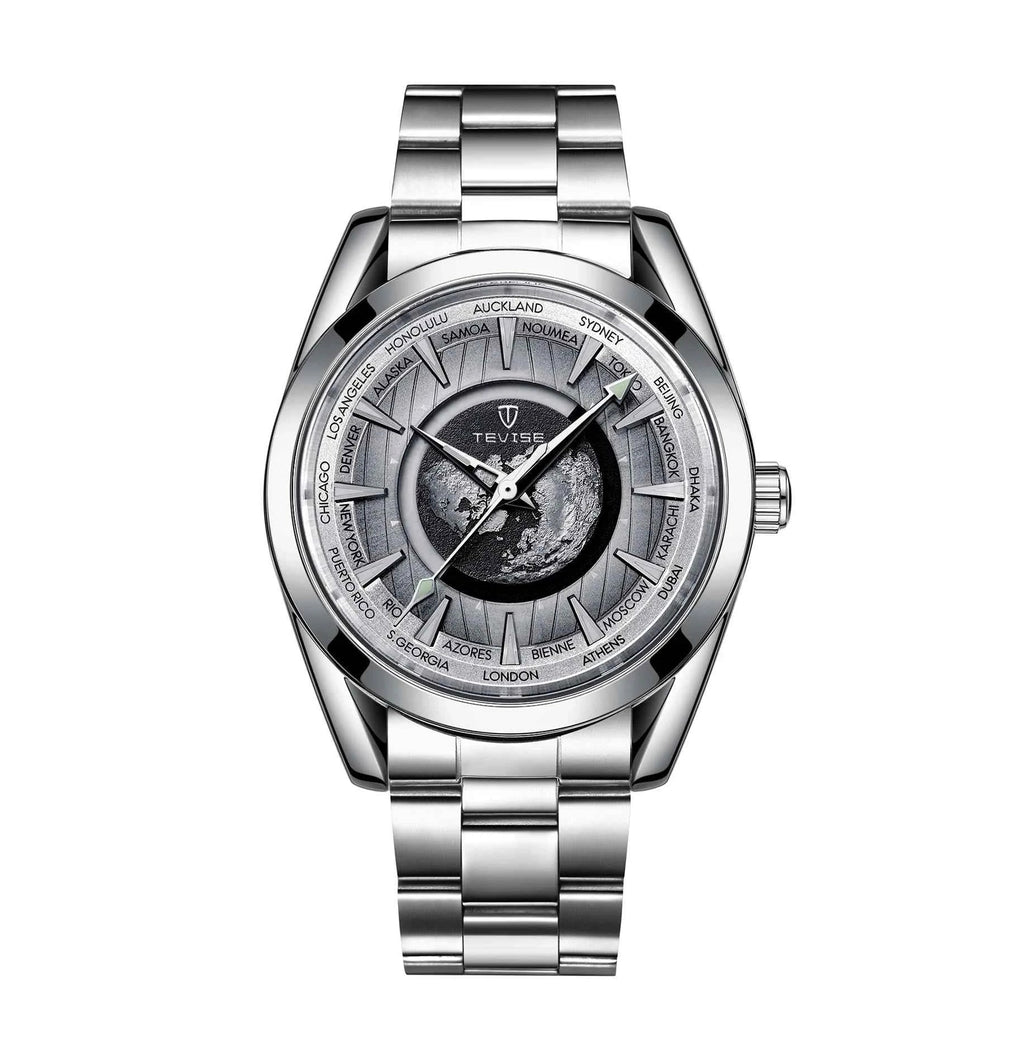 TEVISE Automatic Mechanical Wristwatch for Men - Stainless Steel Earth Map Dial, Fashion Top Brand, Waterproof Gift - Maliame Store