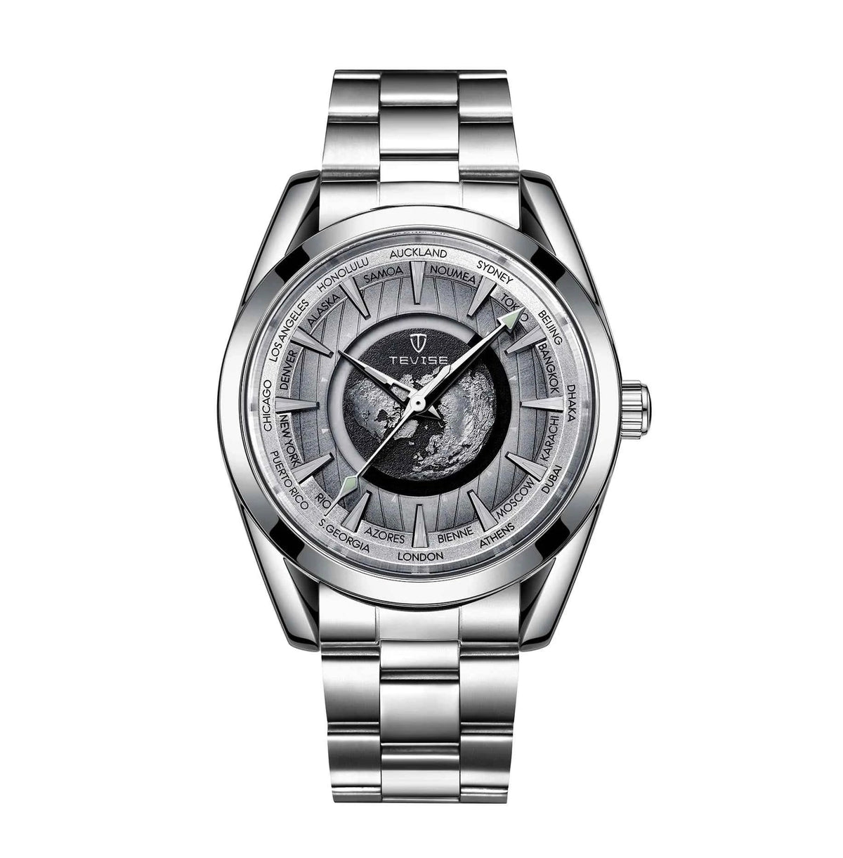 TEVISE Automatic Mechanical Wristwatch for Men - Stainless Steel Earth Map Dial, Fashion Top Brand, Waterproof Gift - Maliame Store