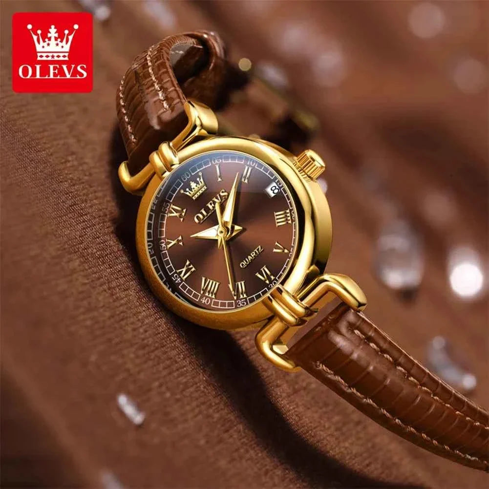 Womens Elegant Quartz Watch - Original Waterproof Leather Strap with Luminous Date Feature, Perfect Gift for Ladies and Girls - Maliame Store