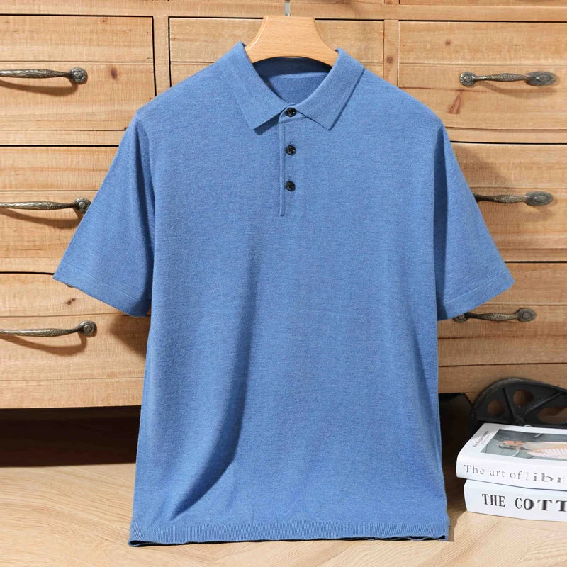 100% merino sweater summer men's lapel pullover short sleeve POLO neck sweater loose top knitted clothing plus size T-shirt - GigaDeals