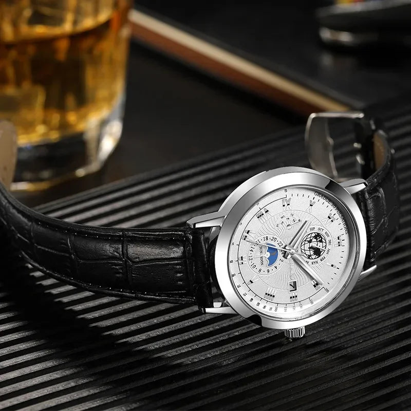 Men's Leather Strap Quartz Watch - Affordable Earth Date Wristwatches for Men - Maliame Store
