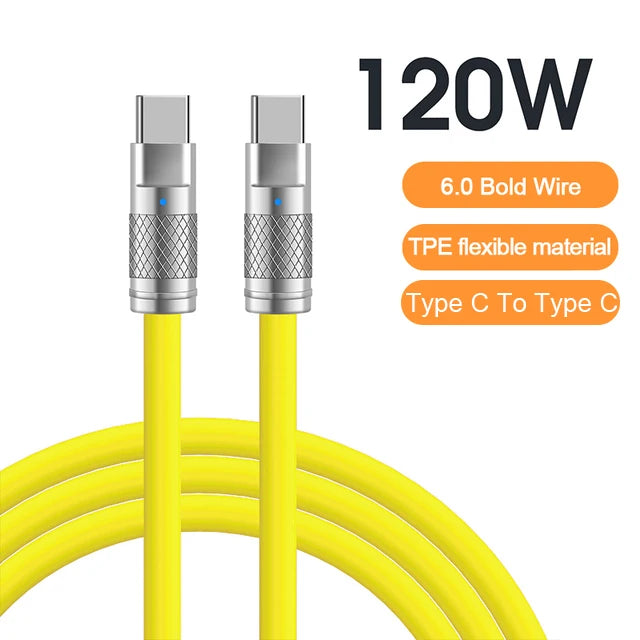 120W 6A Super Fast Charge USB C Liquid Silicone Cable For iPhone 14 15 Huawei Samsung Xiaomi Quick Charger Type-C Data Wire - Maliame Store