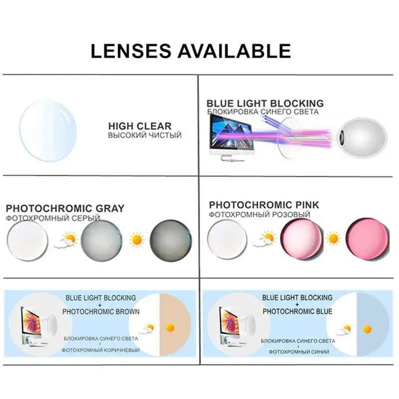 Prescription Glasses For Myopia Or Astigmatism Custom Women Men Large Size Frame Blue Light Blocking Or Photochromic Lenses F522 - Maliame Store