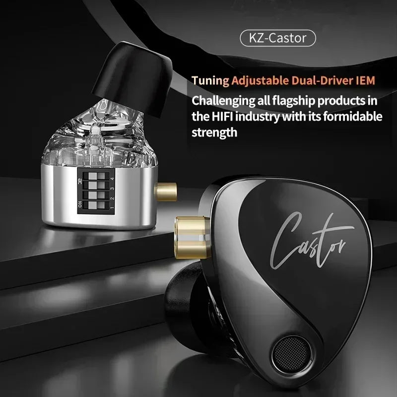 Écouteurs filaires KZ Castor avec basses améliorées, écouteurs HiFi, 2 haut-parleurs dynamiques haut de gamme à armature équilibrée, écouteurs intra-auriculaires avec accessoires