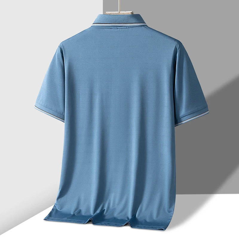 TFETTERS Polo Mens Tshirt for Dady Short Sleeve Turn Down Collar Business Anti-wrinkle Real Pocket Design Polo Shirt Man - GigaDeals