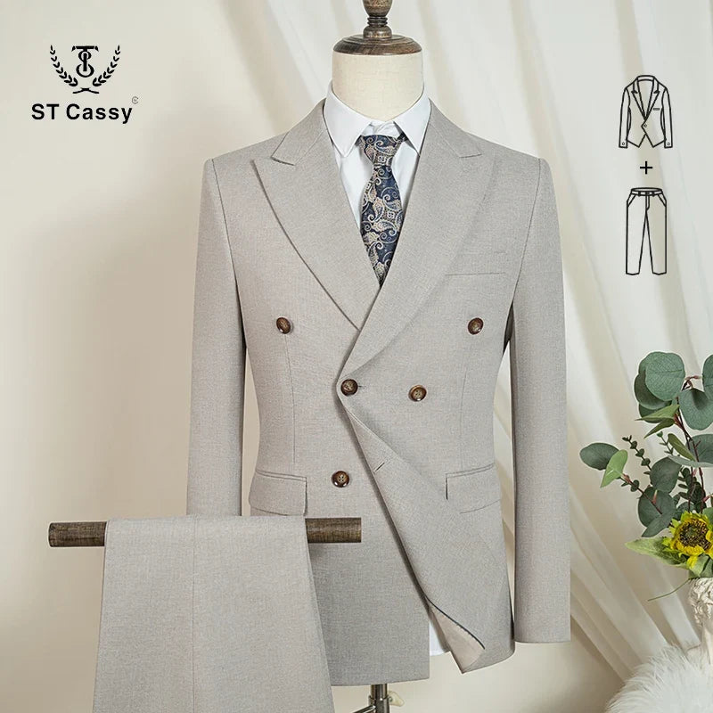 ST Cassy dark blue Elegant Man Suit 2 Pcs Set Modern Wedding Party Suits for Men Stylish Business office suit - Maliame Store