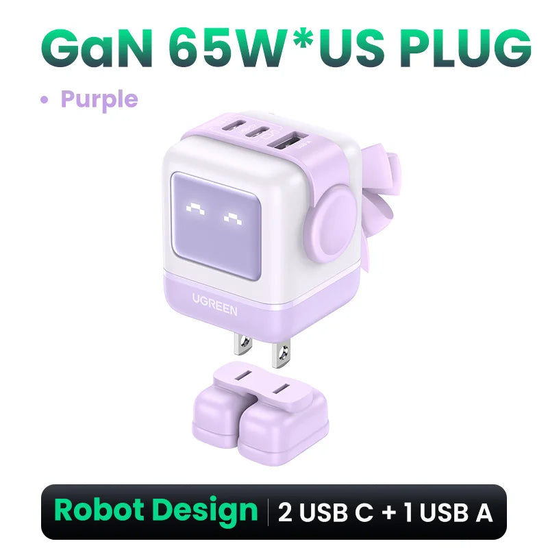 【US Plug】UGREEN 30W 65W GaN Charger Robot Design PD3.0 Fast Charger PPS for iPhone 17 16 Macbook Laptops Samsung XiaomiTablets - Maliame Store
