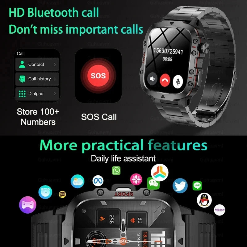 2024New Rugged Military Fitness Smart Watch Men For Android Xiaomi IOS 3ATM Waterproof Sport Ai Voice Calling Smartwatch Outdoor - Maliame Store