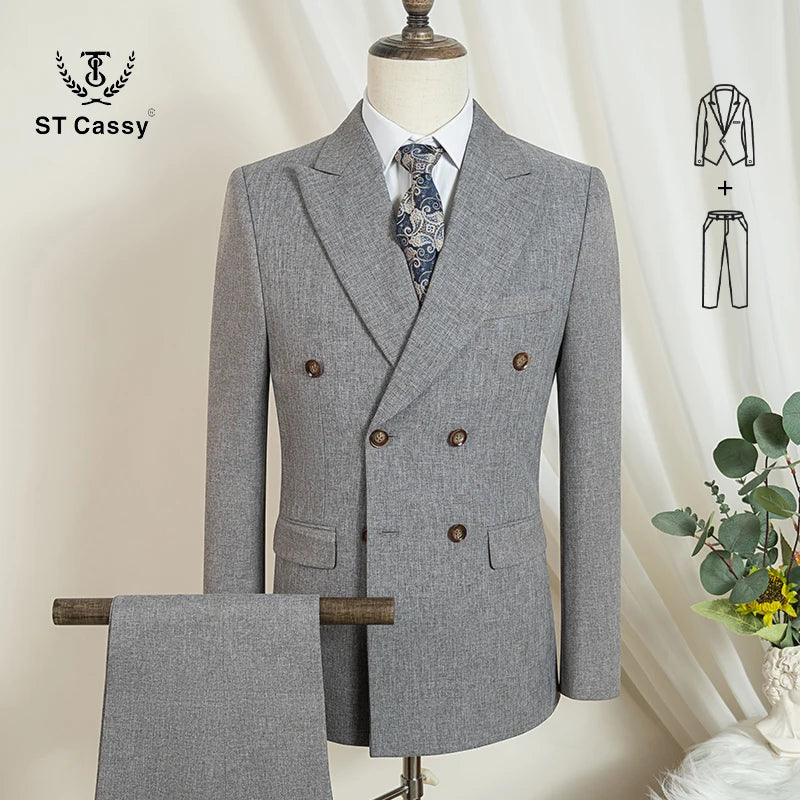 ST Cassy dark blue Elegant Man Suit 2 Pcs Set Modern Wedding Party Suits for Men Stylish Business office suit - Maliame Store