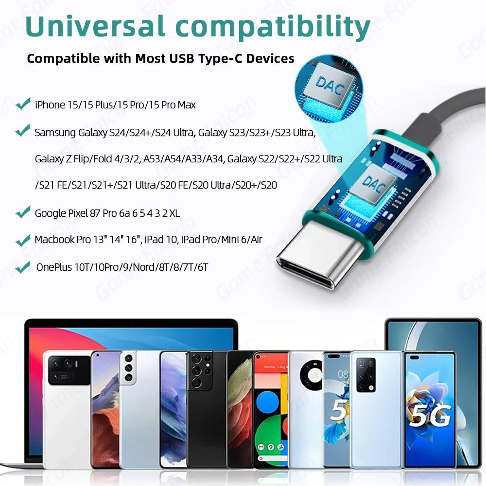 USB Type C Headphone HiFi Bass Stereo Volume Control Mic 3.5mm Wired Earbuds For Galaxy S24 S23 S22 S21 Ultra iPhone 15 Pro Max - Maliame Store