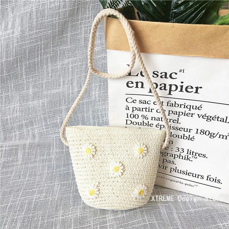 Summer Children's Straw Woven Messenger Bag Lovely Girls Small Coin Purse Handbags Baby Kids Mini Shoulder Bags Princess Wallet - Maliame Store