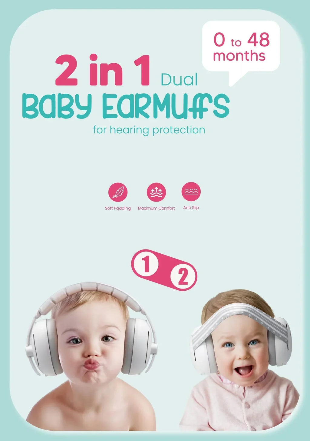Baby Ear Protection Noise Cancelling Headphones 2-in-1 Convertible Design Noise Reduction Earmuffs for Infant Improves Sleep - Maliame Store