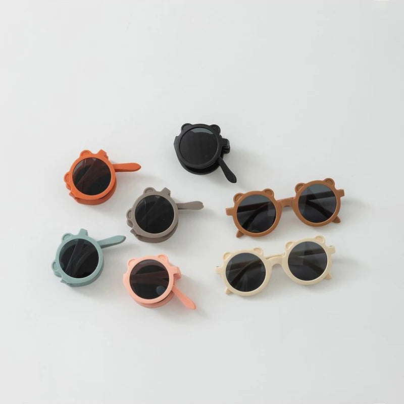 Cute Bear Ear Kids Sunglasses Fashion Foldable Outdoor Boy Girl Anti-UV Eyeglasses Cartoon Funny Glasses Kids Photography Props - Maliame Store