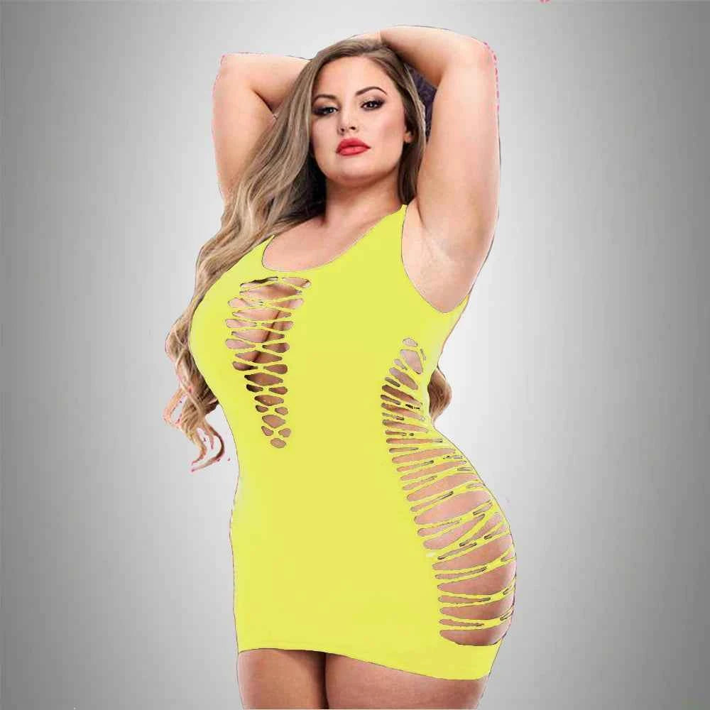 Sexi Women Fishnet Night Dress Hot Bodycon Clubwear Vestido Sexy Catsuit Erotic Transparent Midi Dresses mujer porno Plus Size