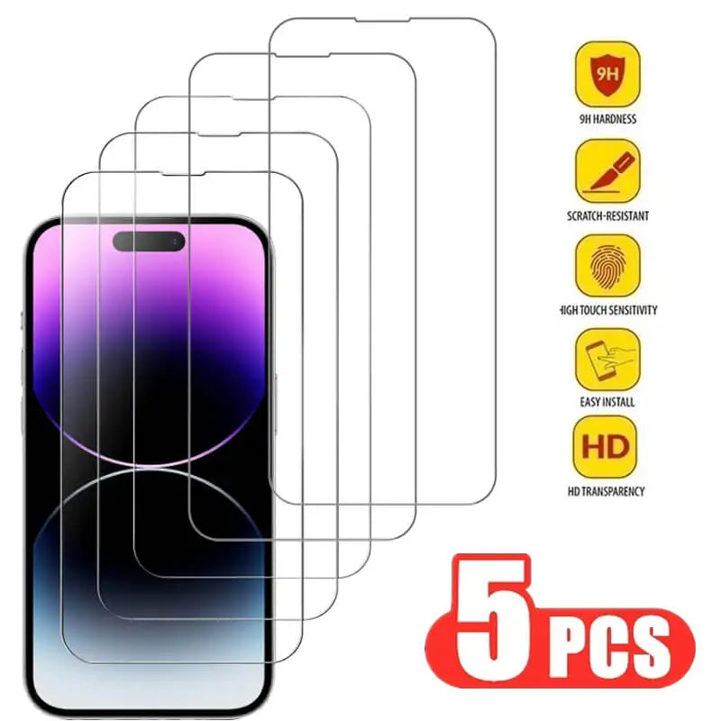 Tempered Glass for iPhone 14 Pro 15 16 17 13 12 11 pro max screen protector for iphone 15 pro mica for iphone 13 14 pro glass - Maliame Store