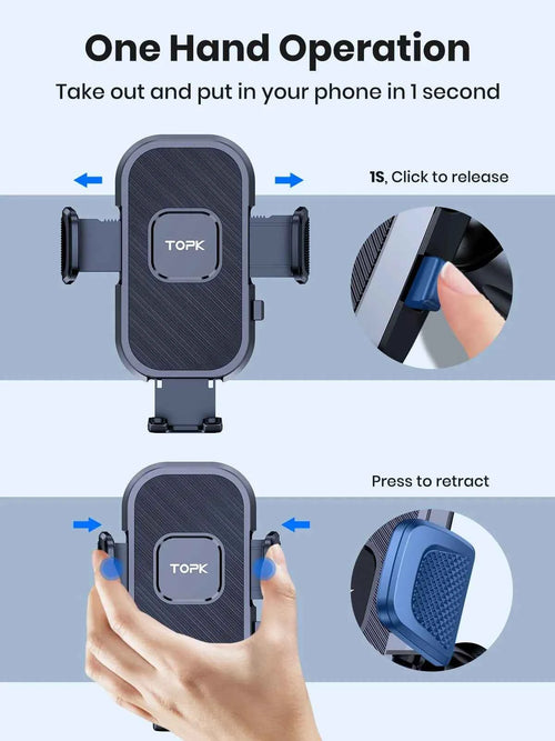 Gravity Car Phone Holder Windshield Vent – TOPK Automatic Locking Car Mount for iPhone Samsung Xiaomi