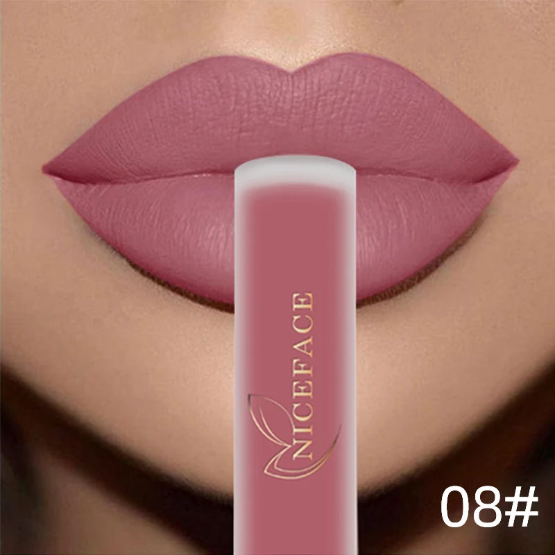 NICEFACE Matte Liquid Lipstick Waterproof Long Lasting Lip Gloss Tint Sexy Red Nude Purple Metallic Lipsticks Makeup Cosmetics - Maliame Store