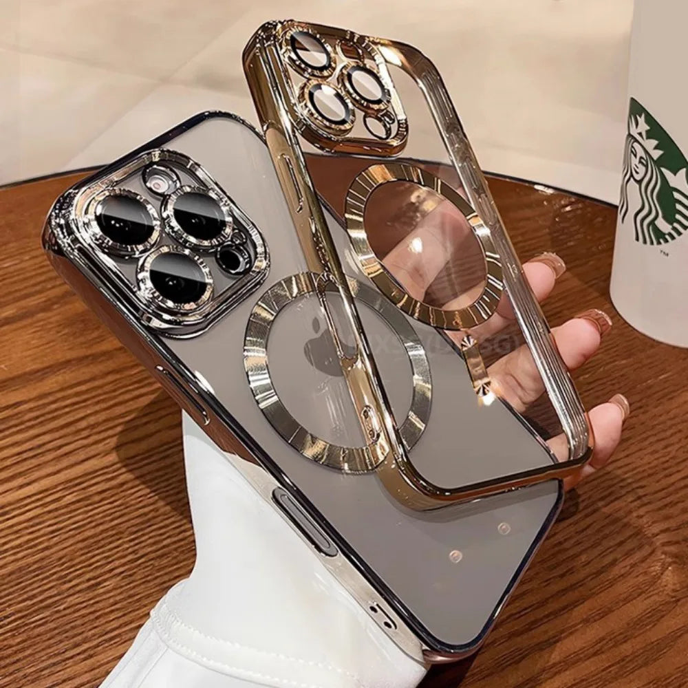 Luxury For Magsafe Magnetic For iPhone 17 16 15 14 13 12 11 Pro Max Plus 17 Air Transparent Pink Soft Lens Protection Case Cove