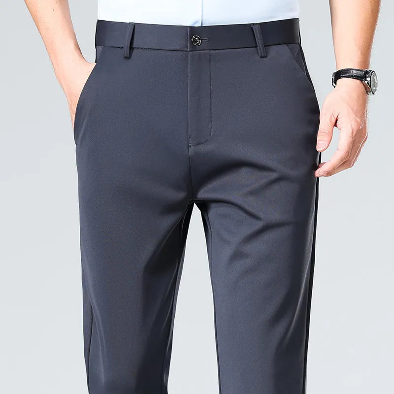 Spring Summer Stretch Smooth Trousers Men Classic Business Elastic Waist Pants Thin Black Gray Blue Casual Suit Pants Male Brand - Maliame Store