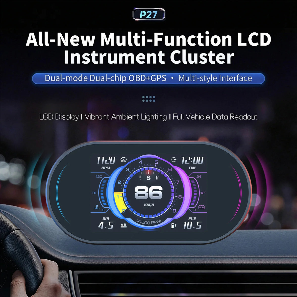 P27 Écran tête haute OBD2 & GPS