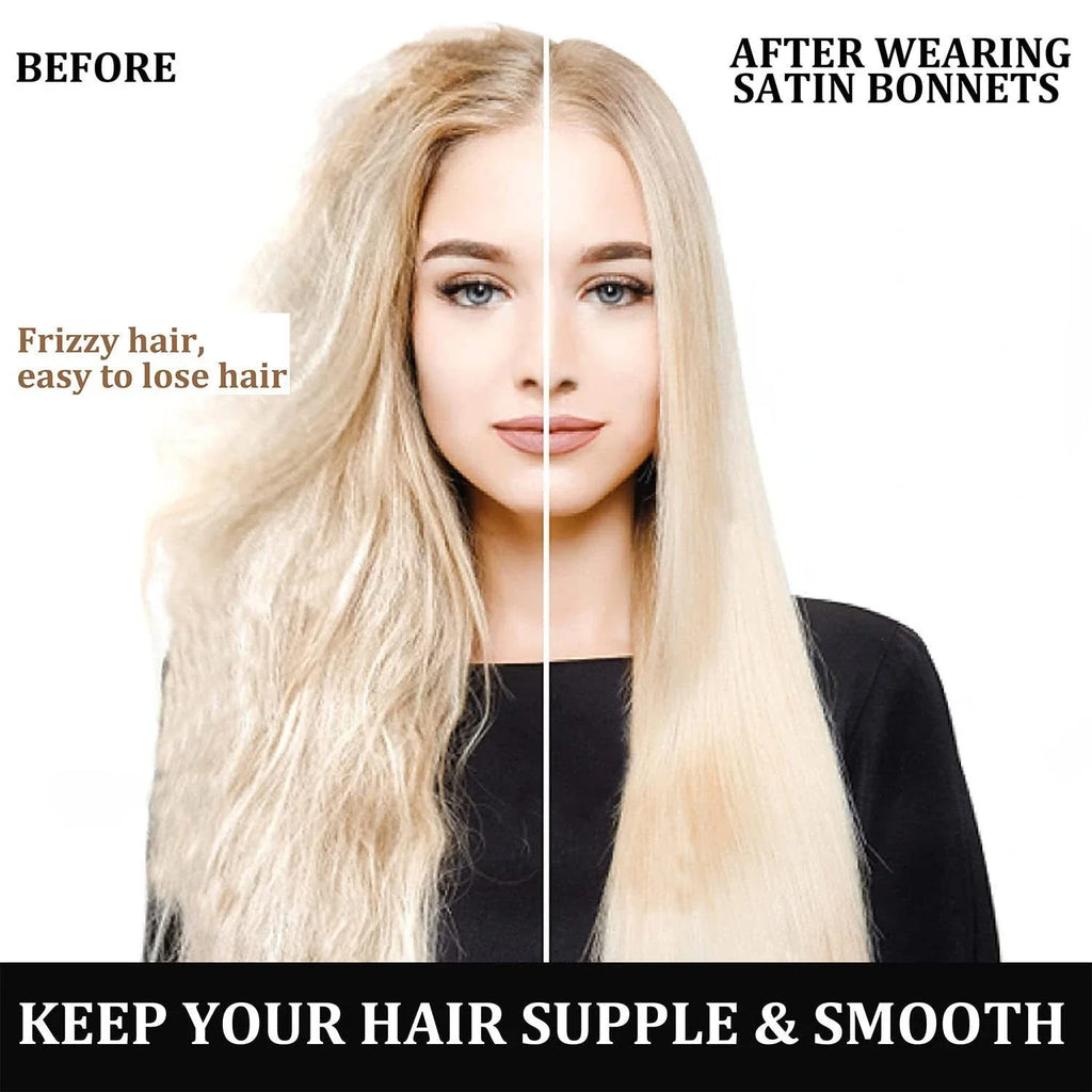 Women Satin Bonnet Hair Bonnet for Sleeping Hair Care Silk Bonnets Solid Wide-brimmed Sleeping Hat with Elastic Soft Band - Maliame Store