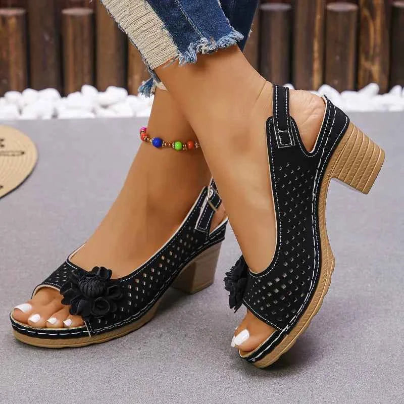 Women's Sandals 2025 Summer Classic Retro Slip-on Comfortable High Heels Breathable Non-slip Light Sandals for Women Mujer