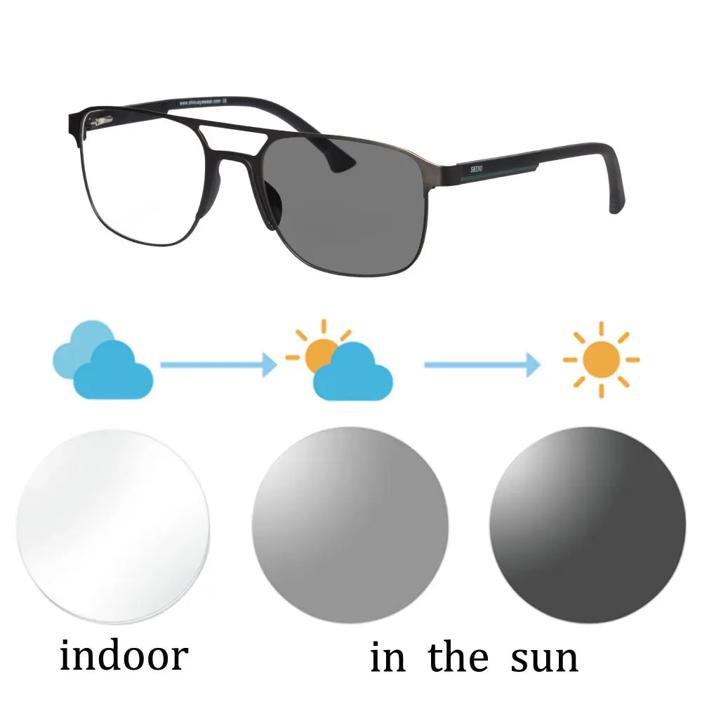 Photochromic Man Cycling Glasses Multifocal Progressive Near and Far Double Bridge Frame Myopia Lenses Gift for Man for Husband - Maliame Store