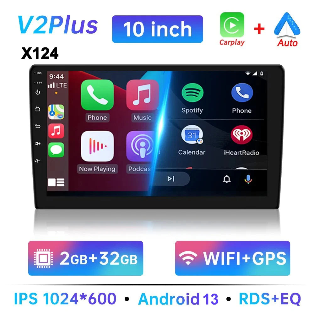 Autoradio Android 13 Universel 2 Din – 7/9/10 Pouces, GPS, WiFi, Bluetooth, CarPlay/Android Auto, 32/64 Go